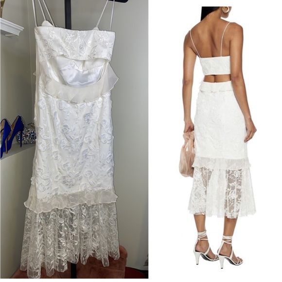 SACHIN & BABI Woman Milan Lace-Paneled Cutout Embroidered Tulle Midi Dress Ivory - Picture 2 of 12
